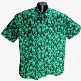 Flaming Skulls Hawaiian Shirt- Made in USA- 100% Cotton